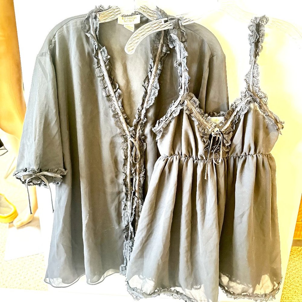 Black Sheer Victoria Secret Lace Robe and Nightie